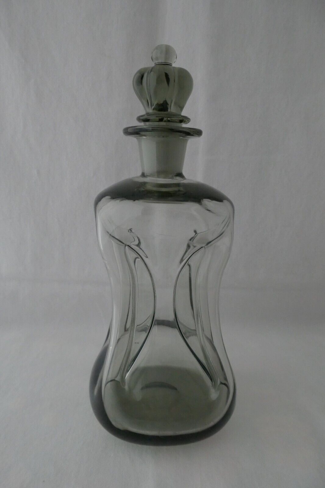 Vintage Holmegaard Kluk Kluk Decanter with Royal Crown Stopper Smokey Grey Glass
