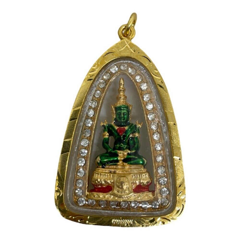 Thai Emerald Buddha Green Phra Kaeo Morakot Amulet Pendant Gold Plated Case #7