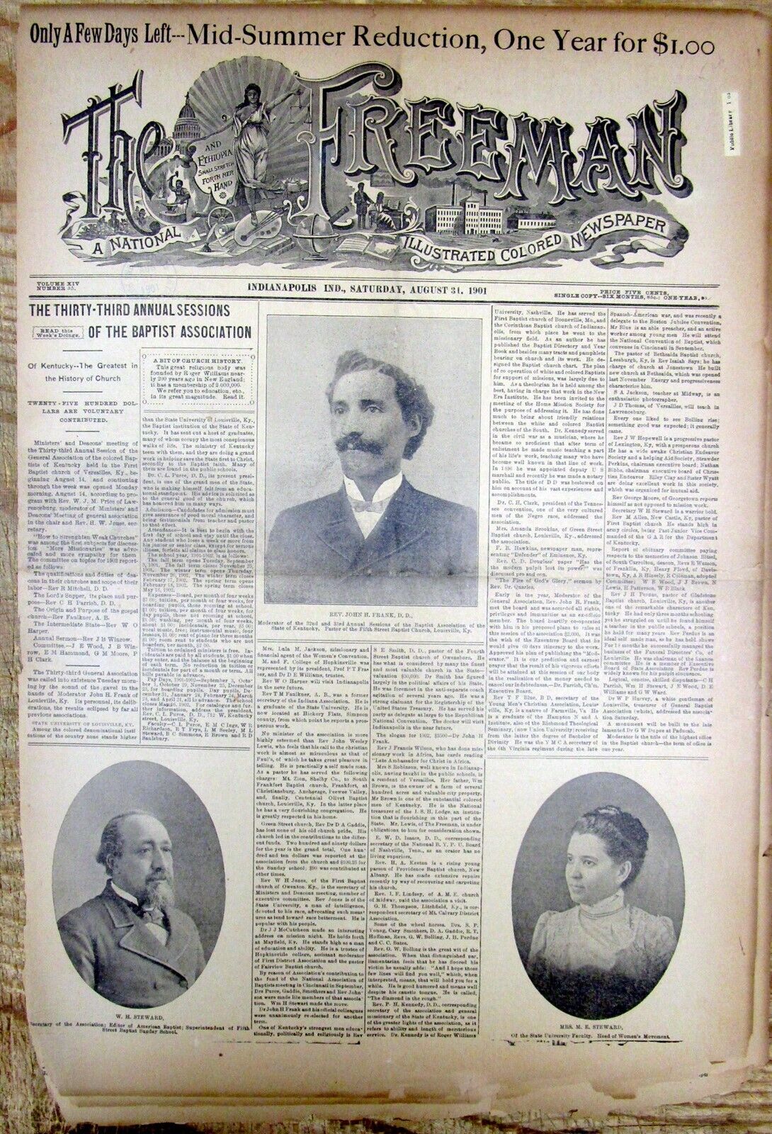 Rare 1901 African-American newspaper w BLACK WOMEN SUFFRAGE leader Mrs M Steward