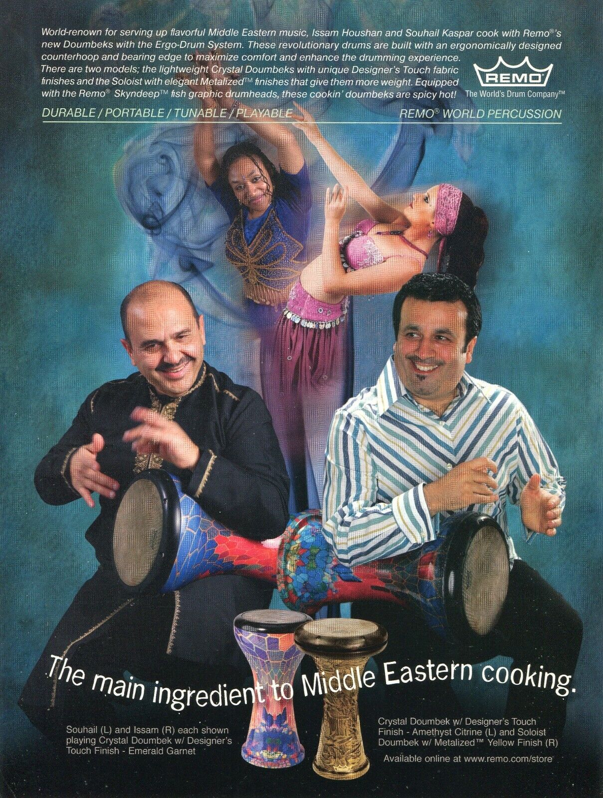 2007 Print Ad of Remo Crystal Doumbek w Issam Houshan, Souhail Kaspar bellydance
