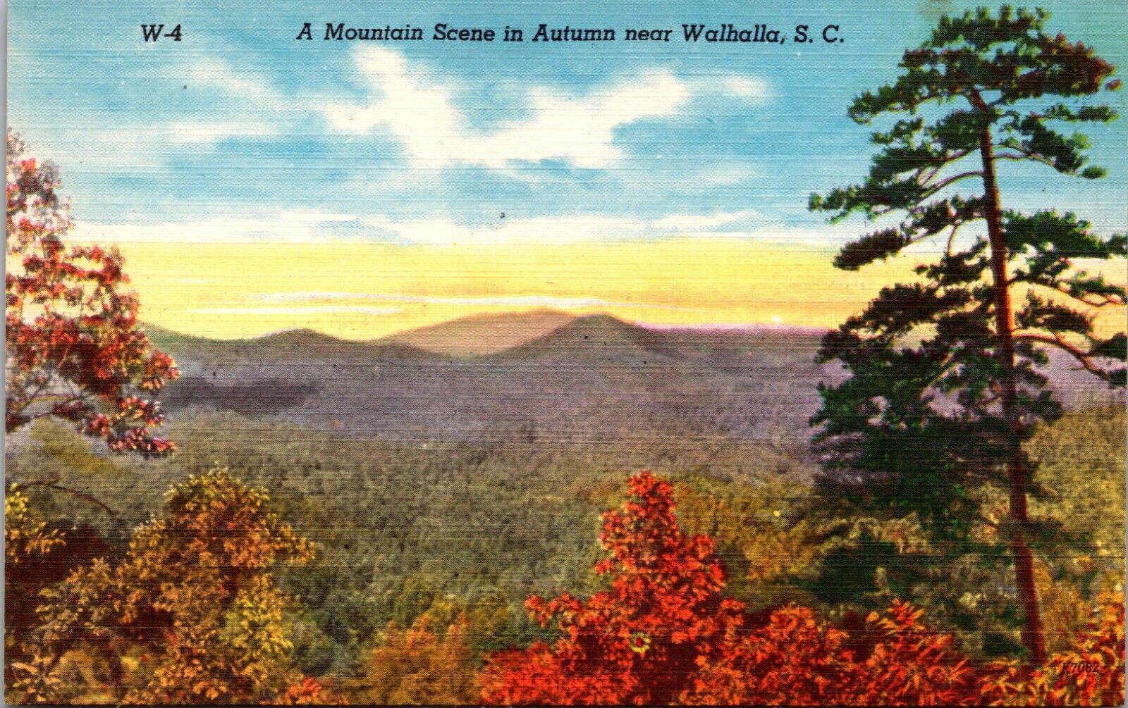 Mountain Scene Autumn Fall Foliage Walhalla South Carolina SC Linen Postcard L2