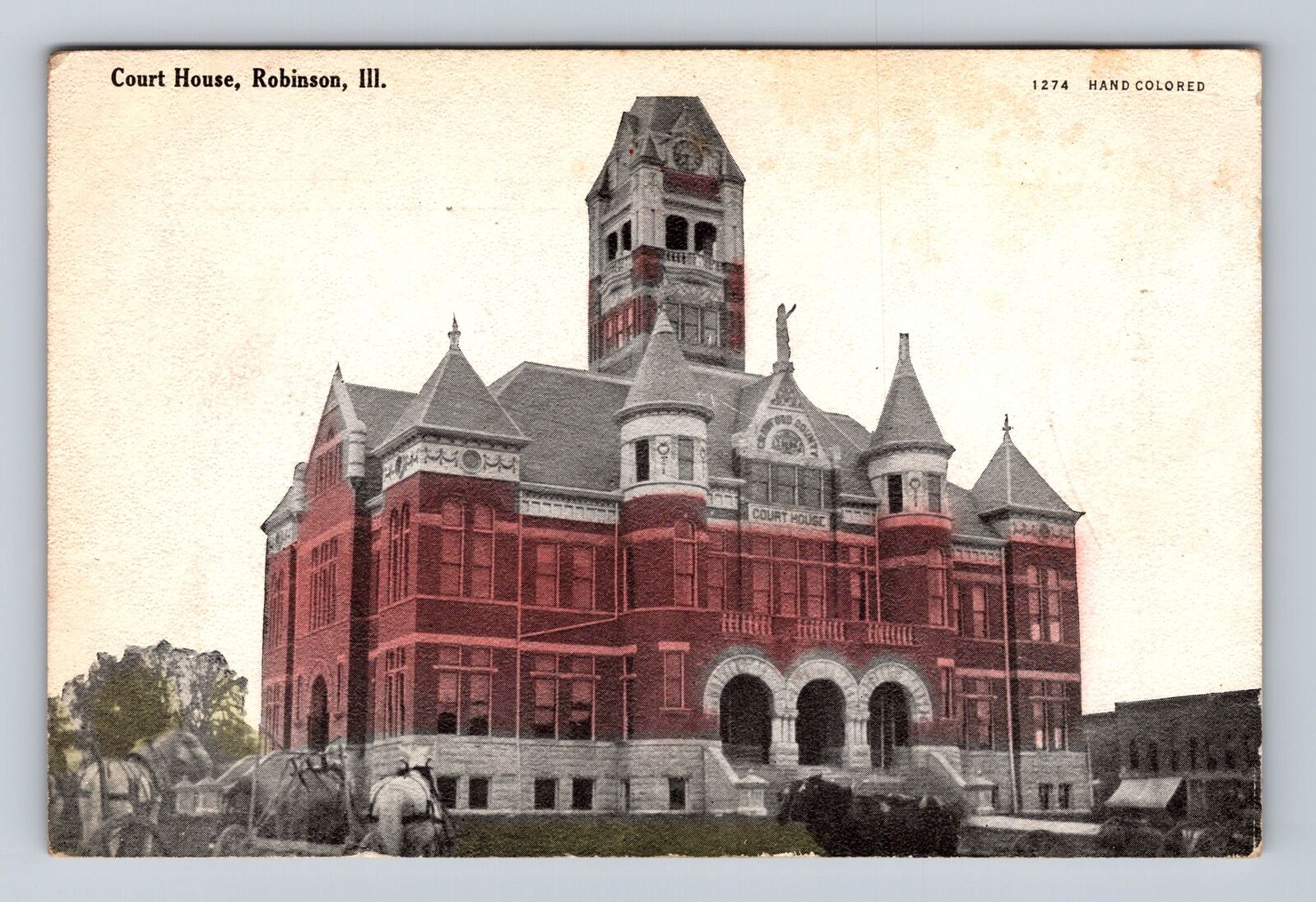 Robinson IL-Illinois, Court House, Antique Vintage Souvenir Postcard