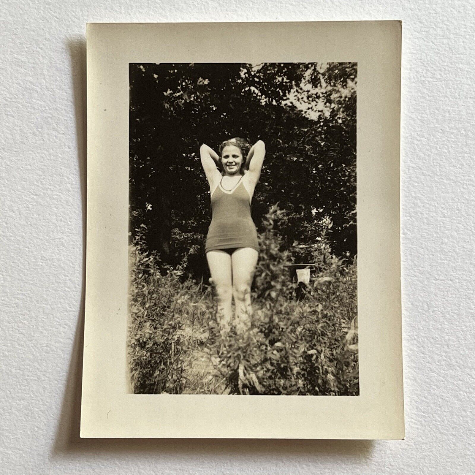 Vintage Snapshot Photograph Beautiful Young Woman Swimsuit ID Lottie Warzecha