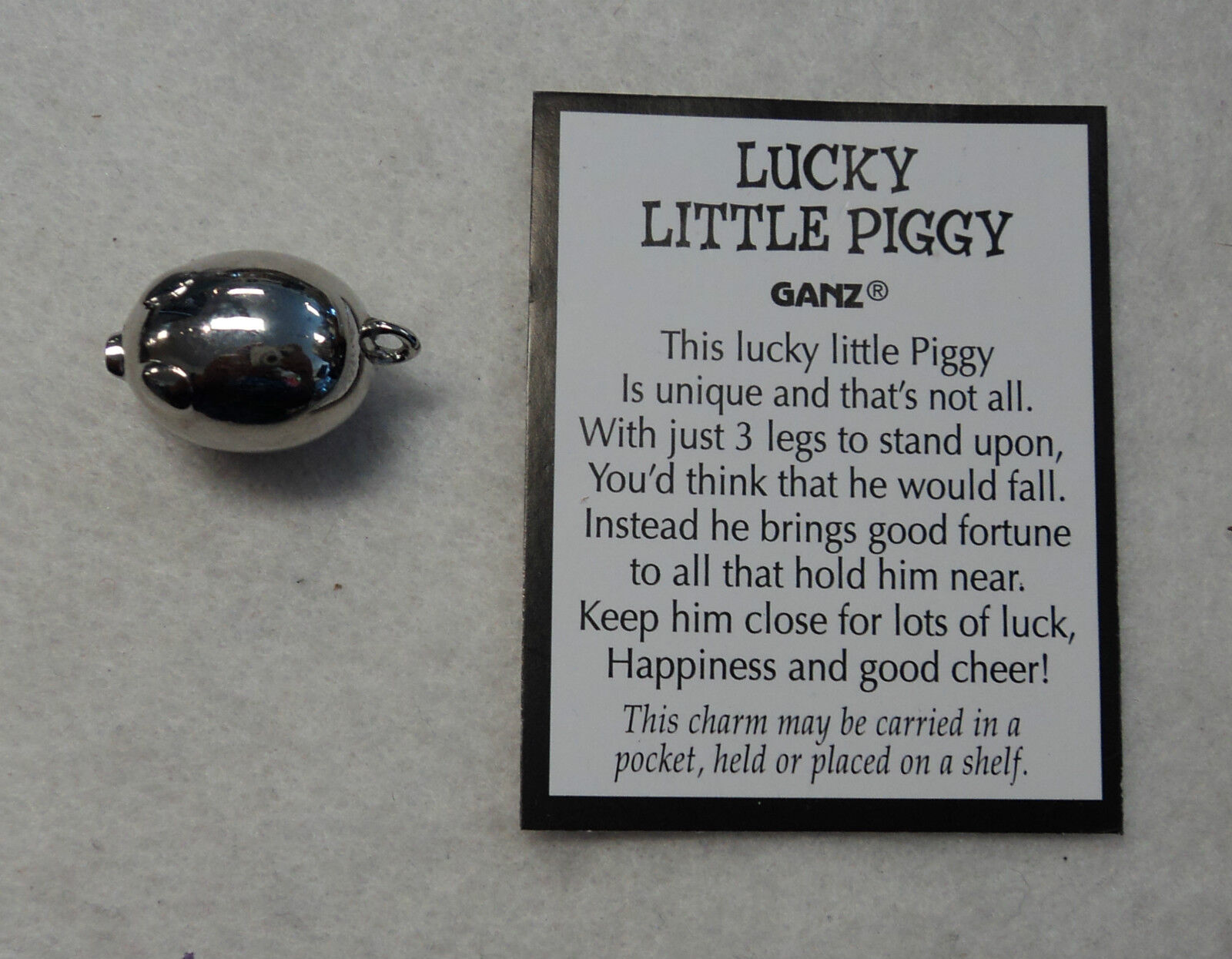 LUCKY LITTLE PIGGY Pig POCKET TOKEN CHARM good luck silver fortune happiness 