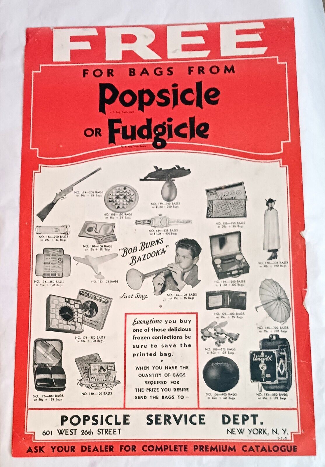 Rare Popsicle Fudgicle Vintage Advertising Poster Save Bags Get Prizes