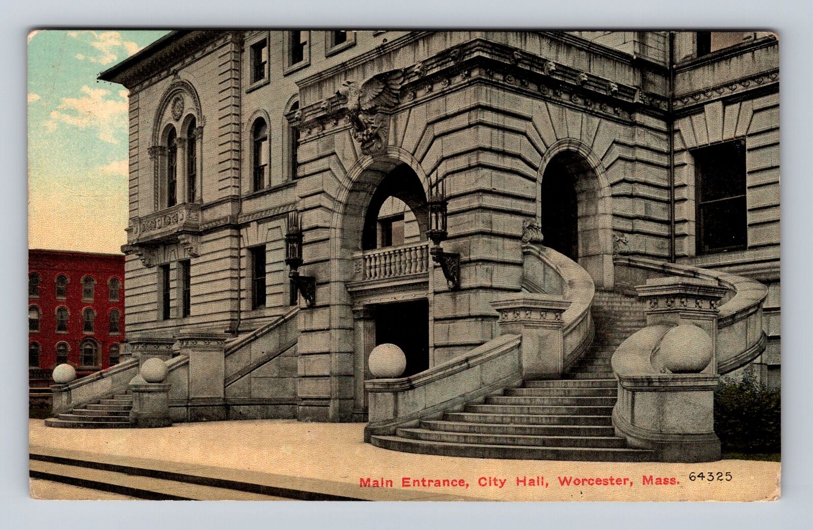 Worcester MA-Massachusetts, Main Entrance, City Hall, Vintage Postcard