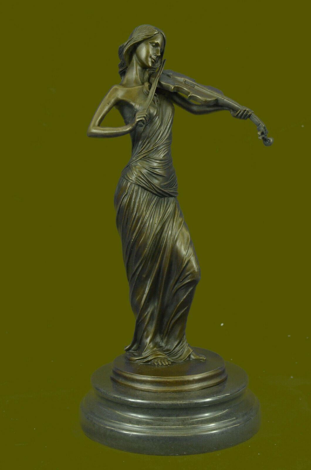 Bronze Sculpture Female Classic Violin Player Musician Music Lost Wax Statue ART