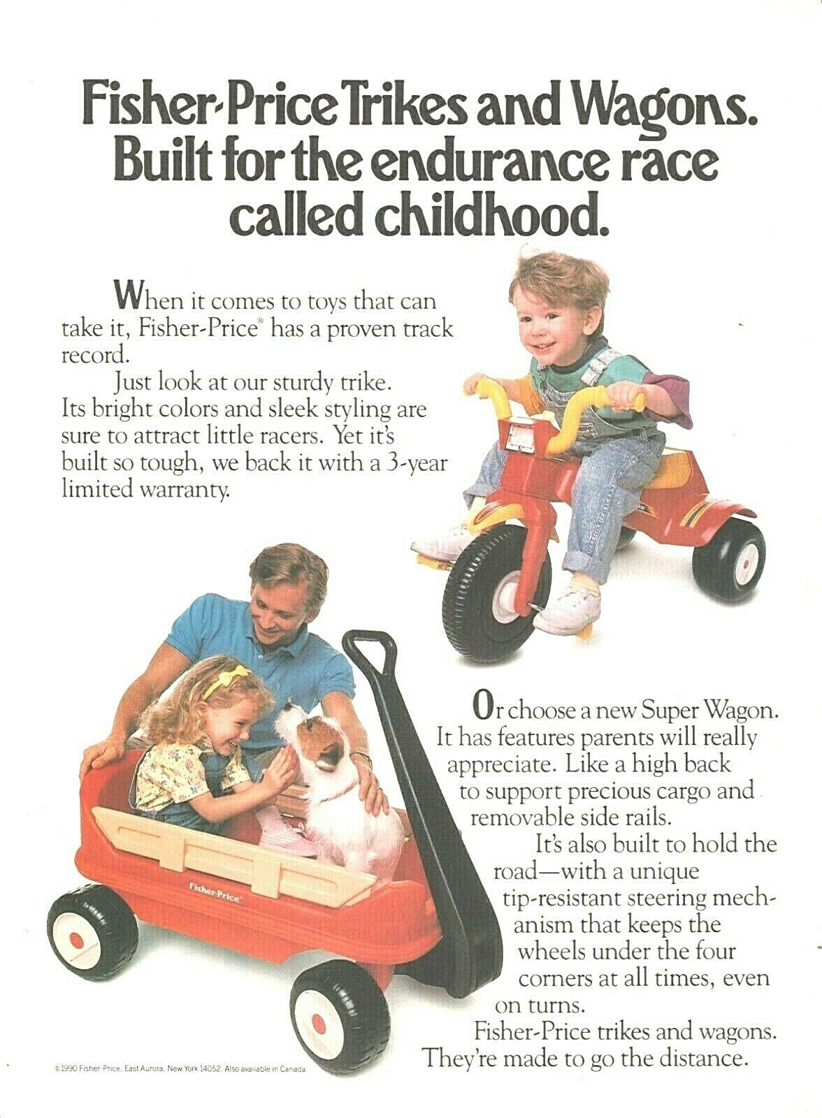 FISHER PRICE TRIKES AND WAGONS vintage magazine print ad from People 1990 toys