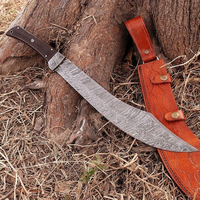 custom handmade Damascus steel swords with leather sheath