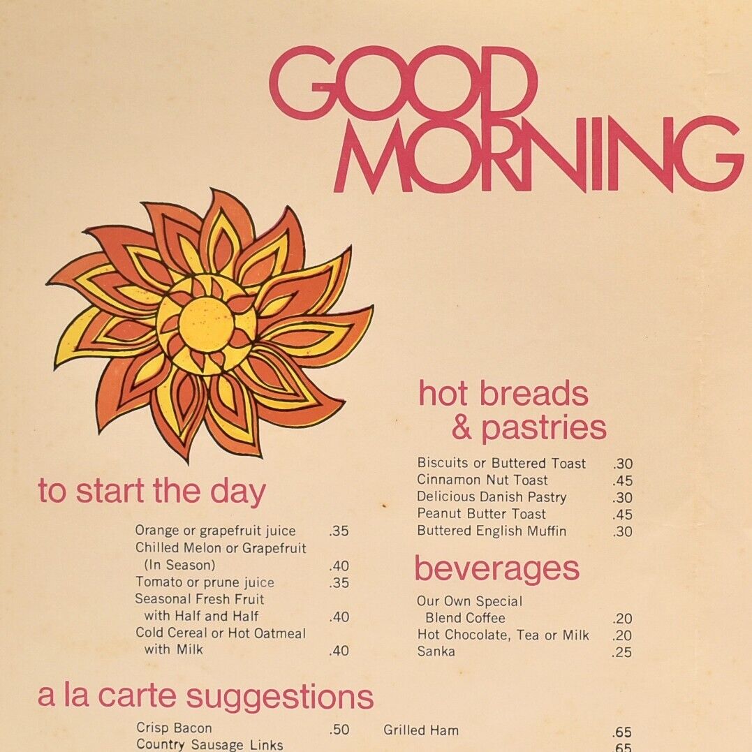 Vintage 1984 Hot Shoppers Restaurant Paper Placemat Menu