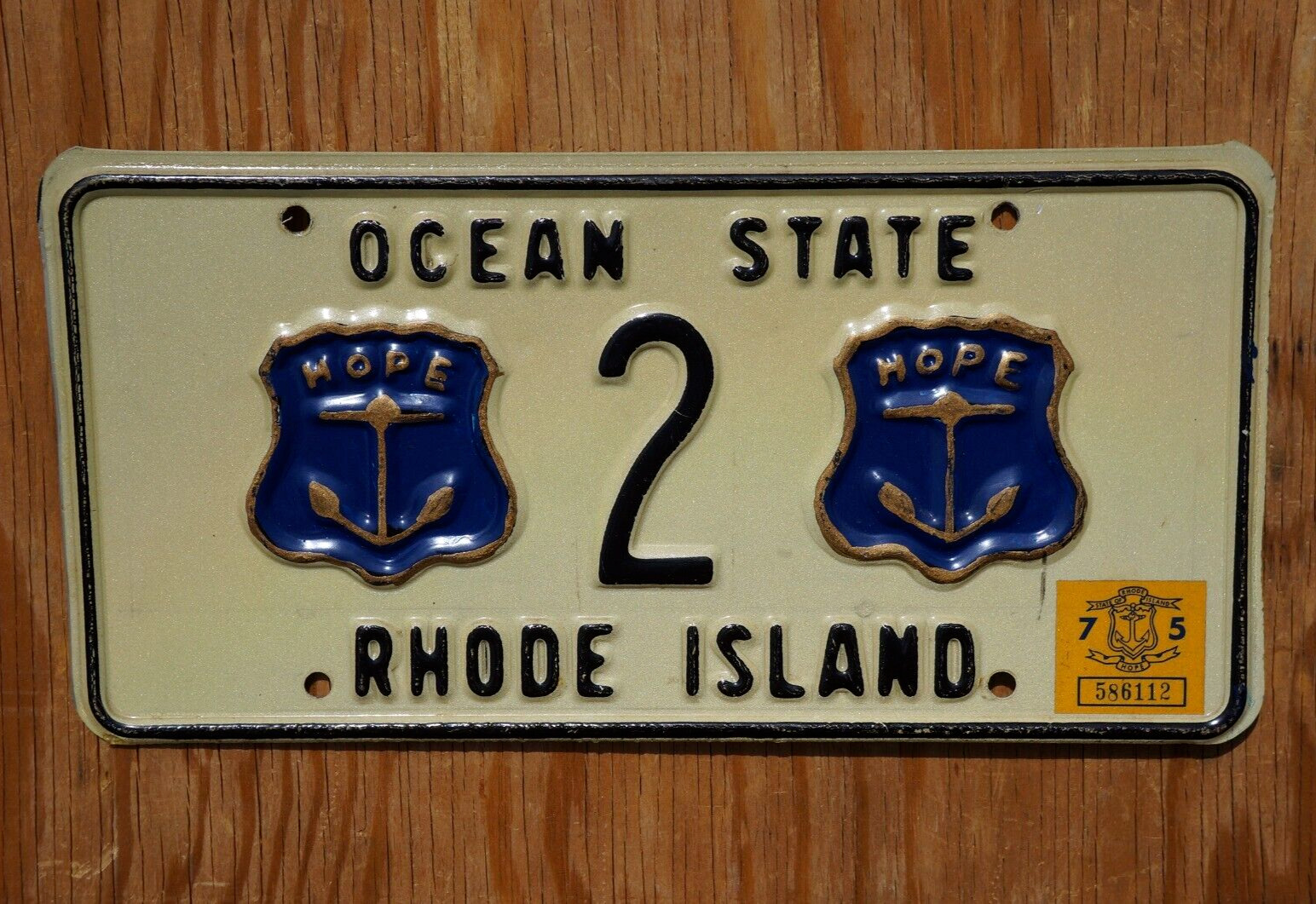 1975 RHODE ISLAND License Plate Low Digit Number # 2  -  Nice Quality Original