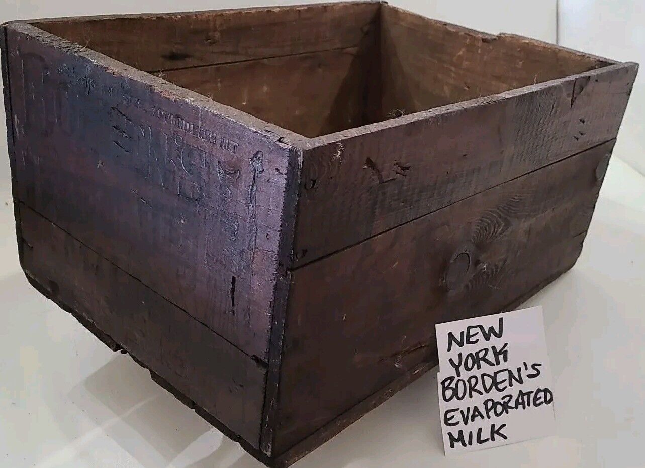 Borden\'s Wood Crate Evaporated Milk Vintage New York Wooden Dairy Box  Antique ⬇