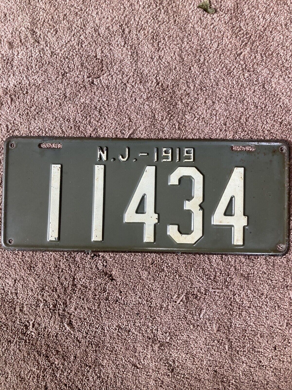 1919 New Jersey License Plate - 11434 - Very Nice