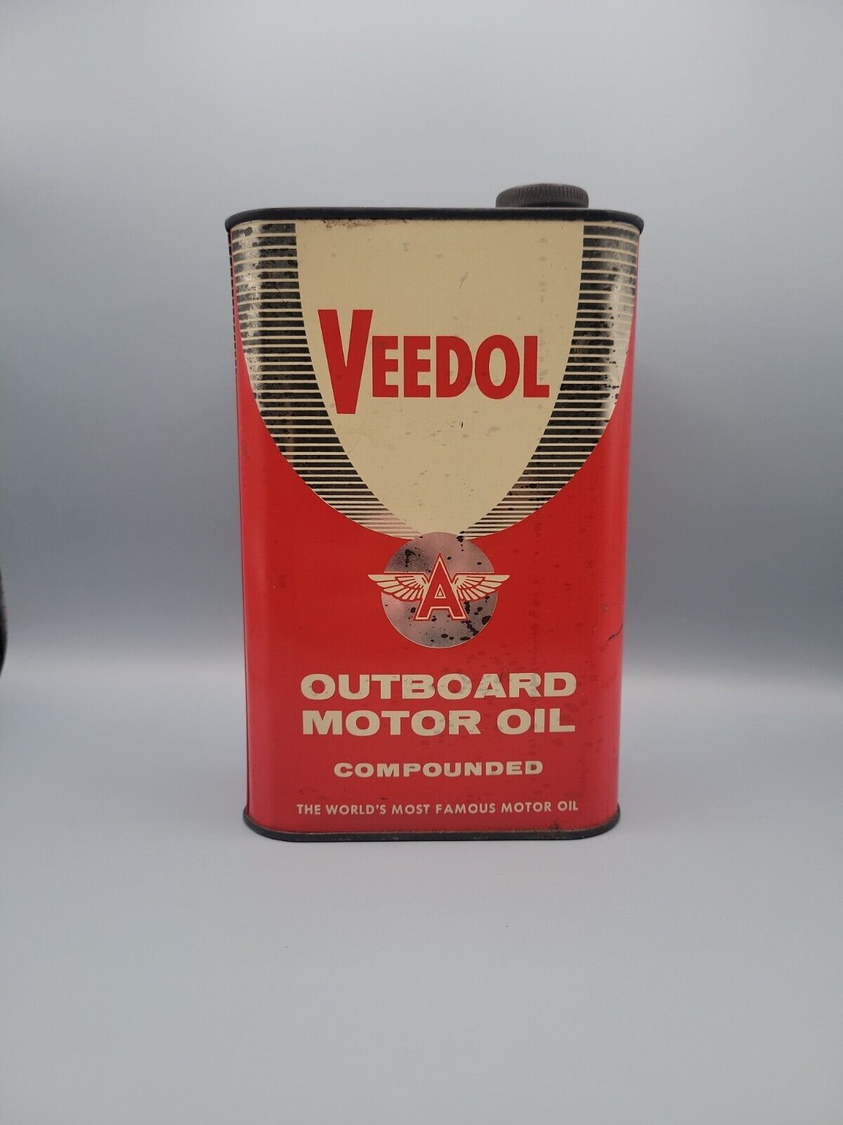 Vtg 1950s 60s Veedol Outboard Motor Oil 1 Quart Oil Can Tin Tidewater Oil Co