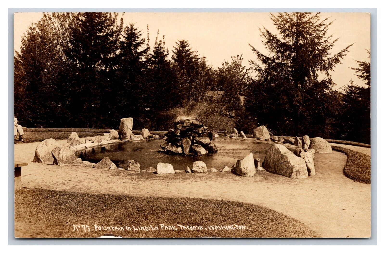 RPPC Fountain  in Lincoln Park Tacoma Washington WA UNP Postcard T16