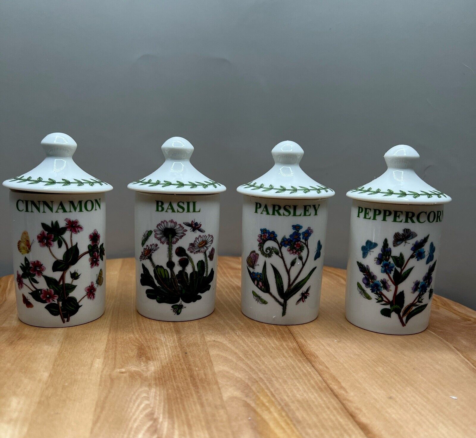 Vintage Portmeirion Botanic Garden porcelain spice jars set of four