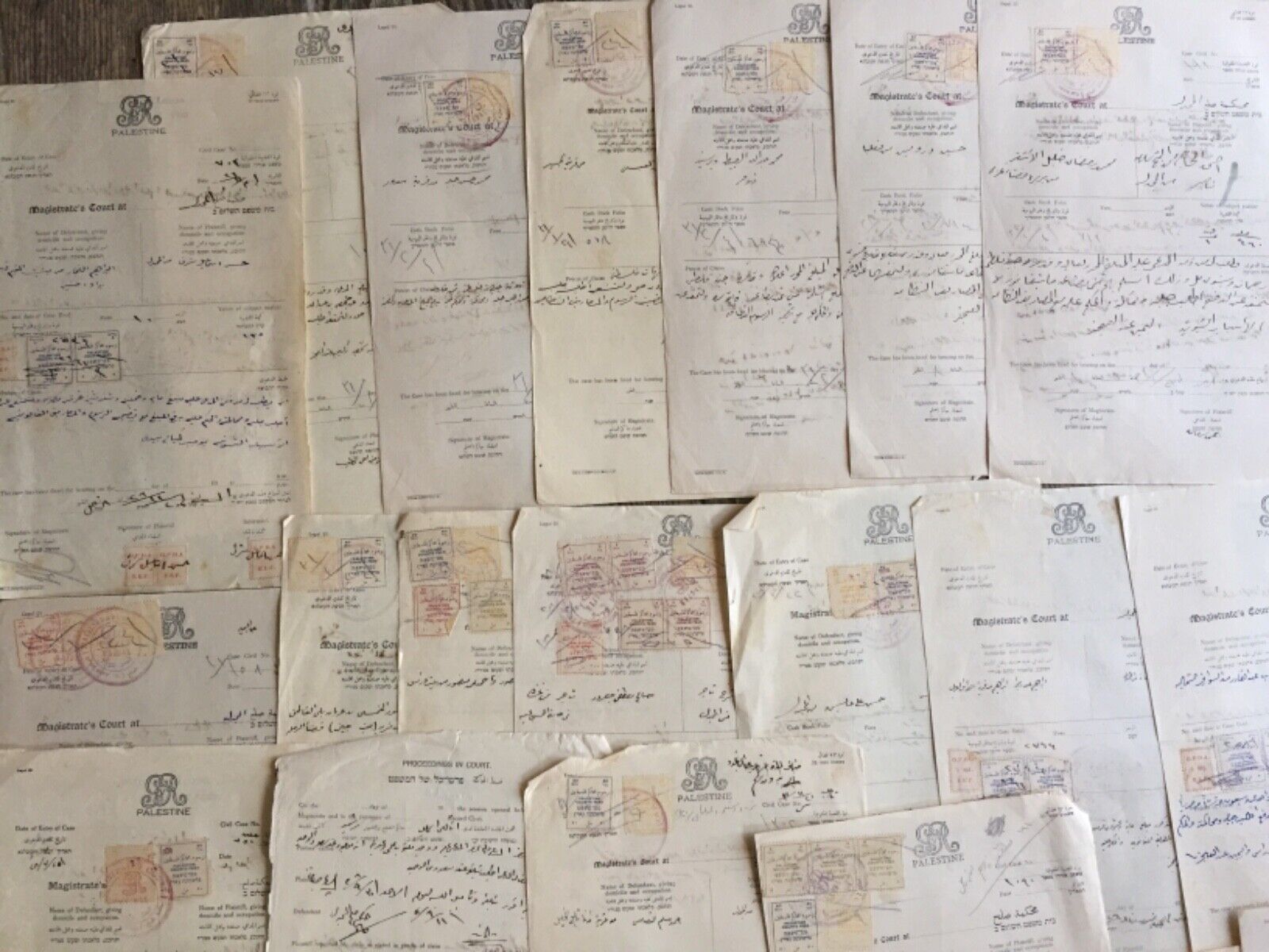 Lot Of 22 Rare Palestine Court Documents With Stamps 1930'- 1940's