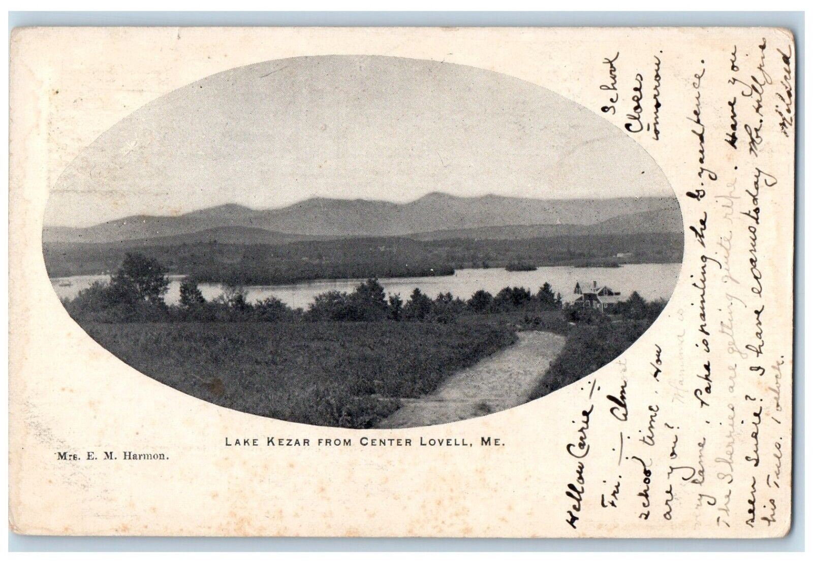 1908 View Of Lake Kezar From Central Lovell Maine ME Posted Antique Postcard