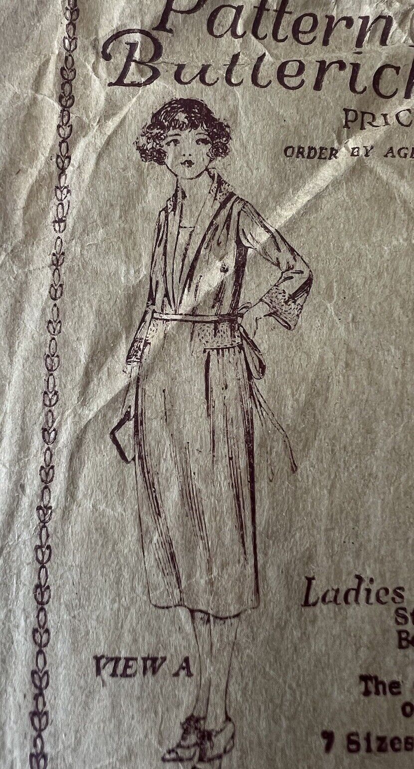 Antique Sewing Pattern 1920s Butterick Women’s Dress Age 17 Bust 34 Inch #3006
