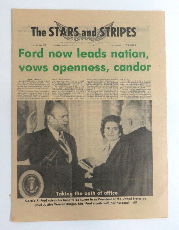 1974 STARS & STRIPES ARMED FORCES NEWSPAPER RICHARD NIXON RESIGNS FORD PRESIDENT