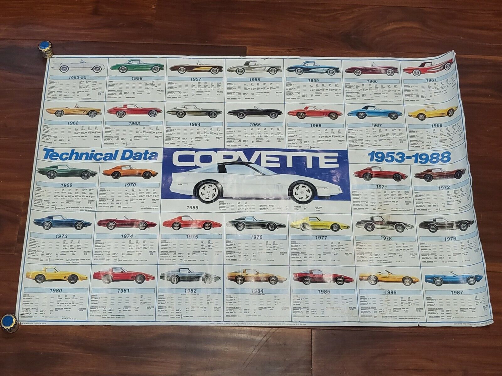 Rare Vintage 1953-1988 Corvette Technical Data Poster by Automobile Quarterly