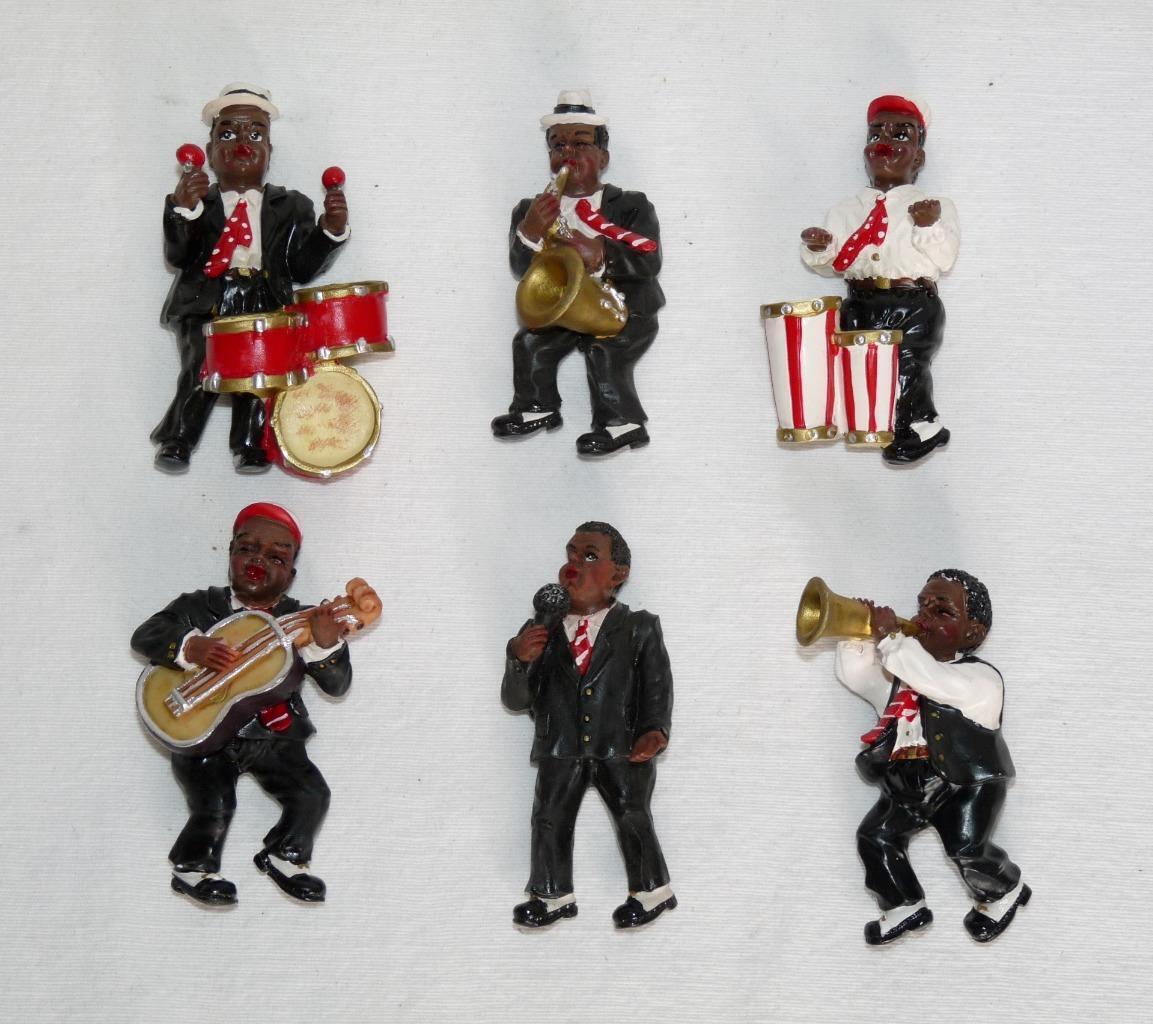 Vintage Jazz Band 6-Piece Figurines Magnet Set Swing Dixieland Black Americana