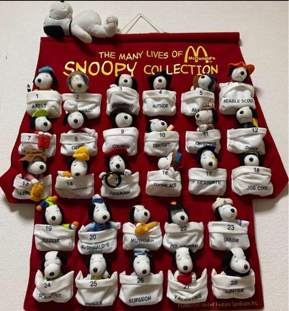SNOOPY Collection tapestry 28 Plush 2001 McDonald's Happy set USED JAPAN