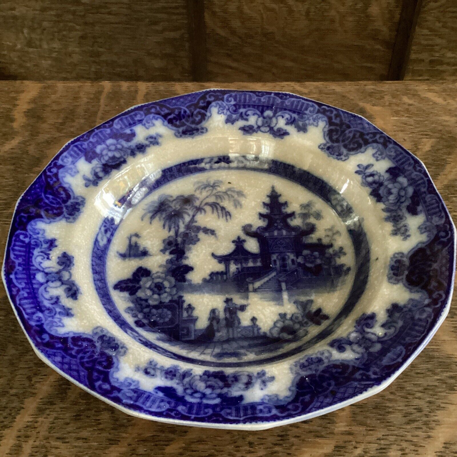 Antique Flow Blue Thomas Phillips & Son Lahore Plate Vintage Burselem England