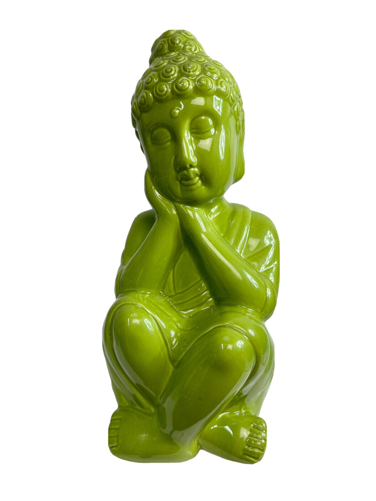Brand New Medium Sitting Buddha Meditating Buddha Statue Green Color Ceramic