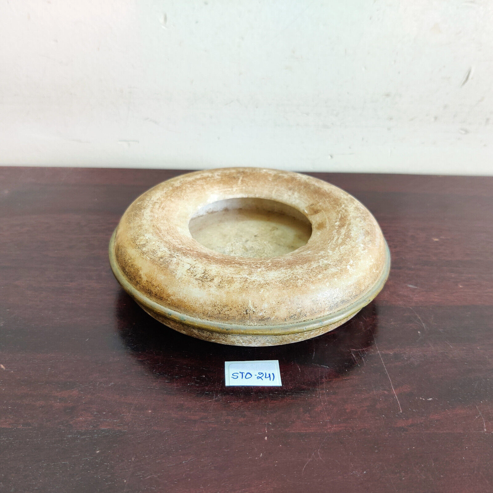 19c Vintage Primitive Handmade Stone Ash Tray Stoneware Barware STO241