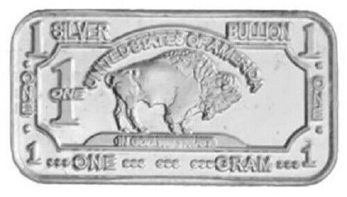 1 Gram Silver Buffalo Bar 1 gm 0.999 Fine Pure Silver US Seller [Uncirculated]
