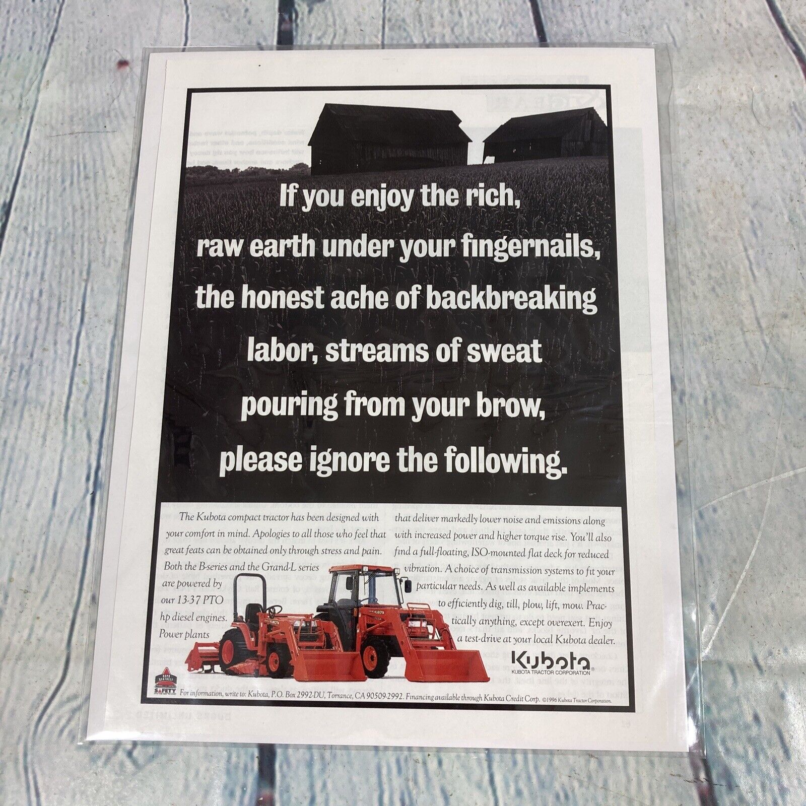 Vintage 1996 Kubota Tractor Genuine Magazine Advertisement Print Ad Farming