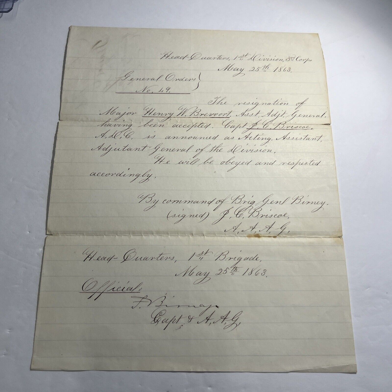 1863 Civil War Document 
