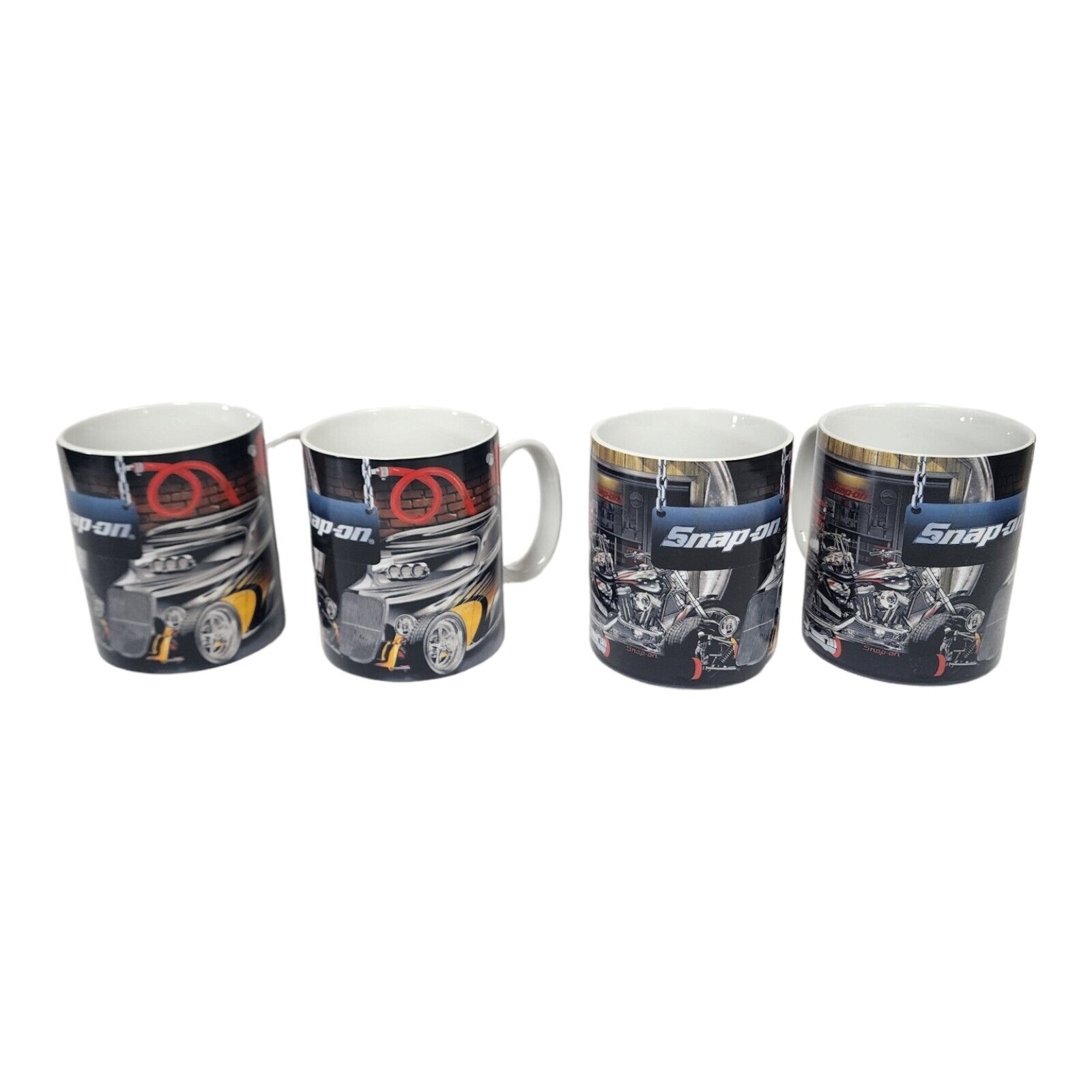 Snap-on Tools 4pc Ceramic Coffee Mug Set Automotive Tool Themed Drinkware Cups