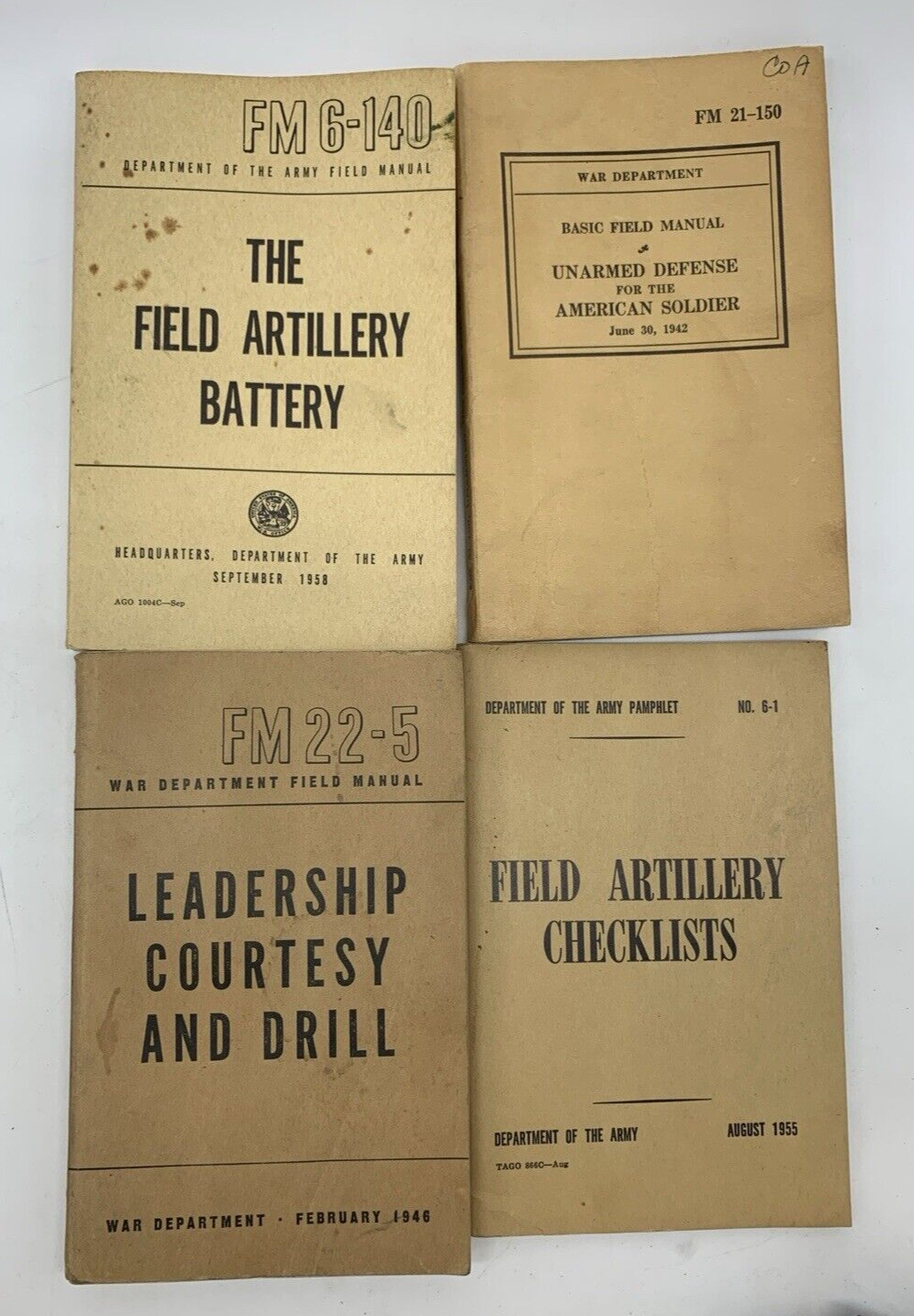LOT 2 WW2 Army FIELD MANUALS FM 22-5, FM 21-150 + FM 6-140-1958, Field Artillery