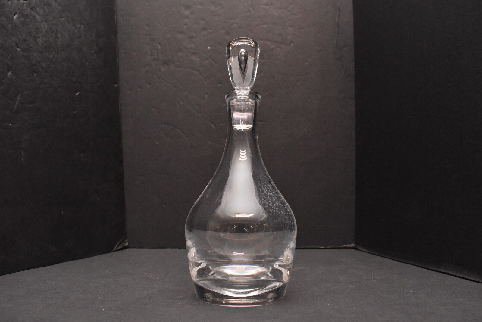 Signed Steuben 10.5” Tall Empty Decanter Bottle Vintage Teardrop Stopper