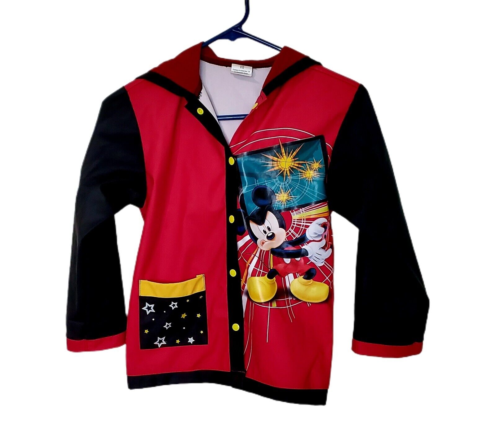 Disney Mickey Mouse Kids Small Red Black Videogame Lined Hoodie Raincoat READ