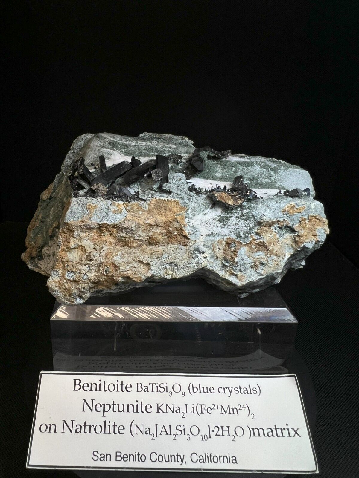 Benitoite & Neptunite On Natrolite Matrix From San Benito County, California