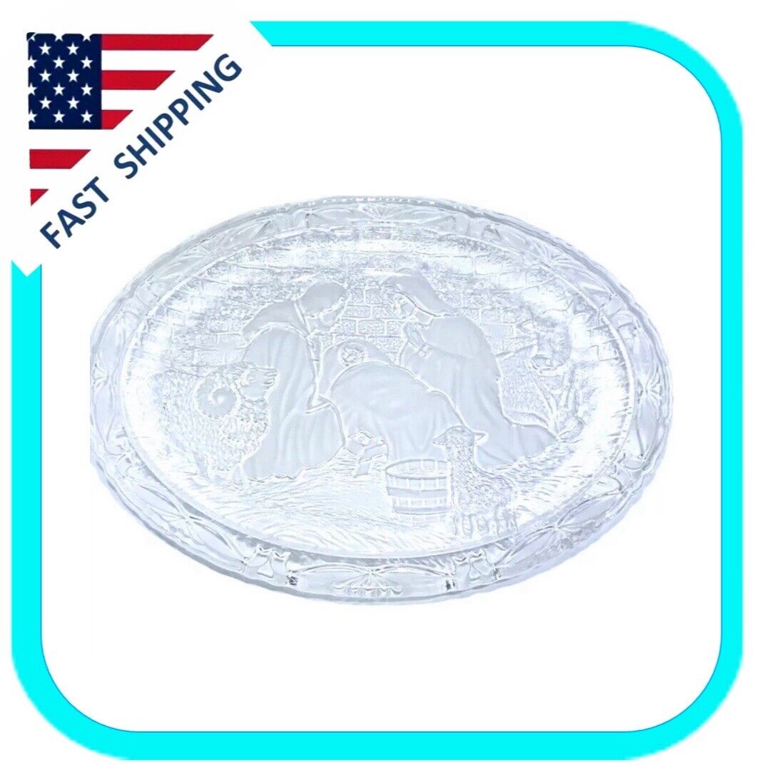 Mikasa Nativity Scene Holy Family Plate 9” Oval Dish Clear Frosted Glass -