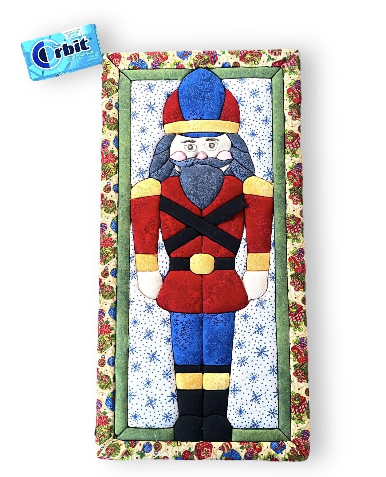 VNTG 80s Hand Quilted Nut Cracker Art Decor Fabric With Foam Core 18.75”X 9.5”