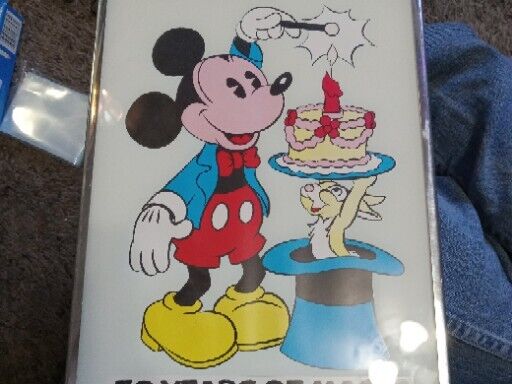  VTG WALT DISNEY PRODUCTIONS MICKEY MOUSE 50 YEARS OF MAGIC PICTURE FRAMED GLASS