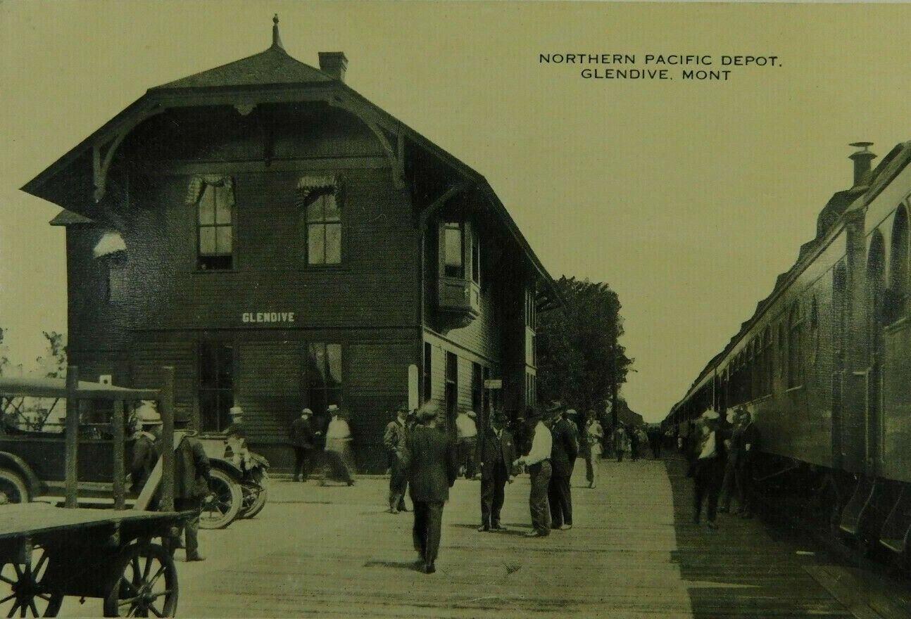 Northern Pacific Depot Glendive Montana Real Photo RPPC Vintage Postcard