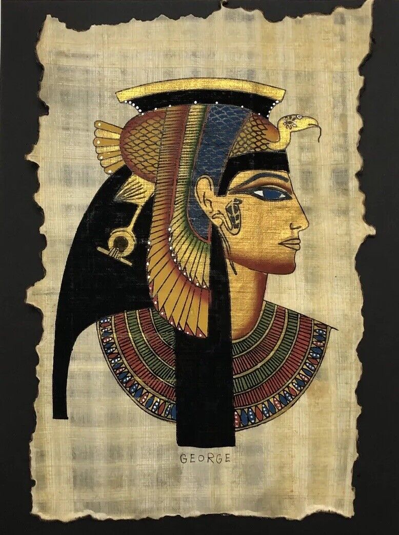 Vintage Authentic Hand Painted Ancient Egyptian Papyrus-Queen Cleopatra-9x12