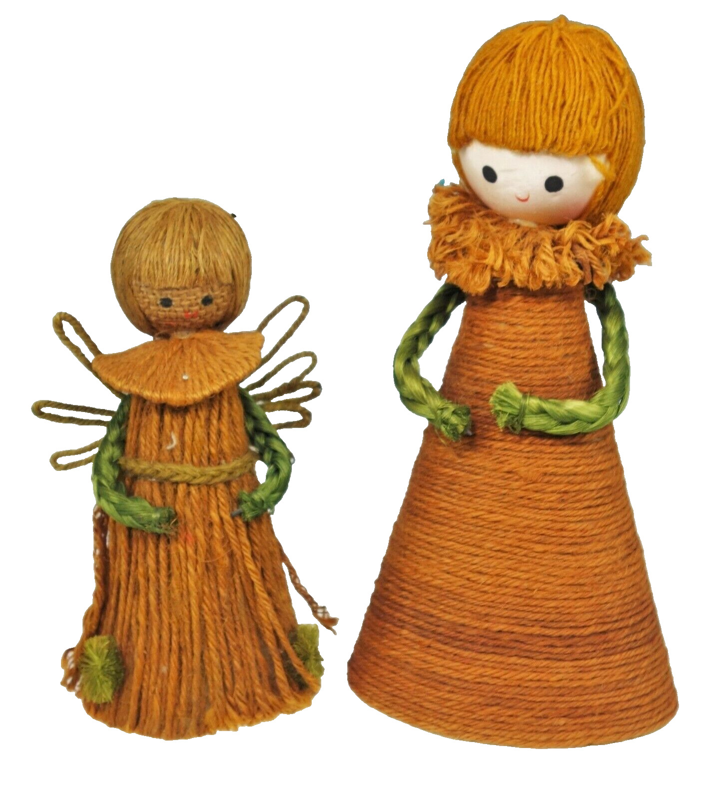 2 Vtg 70s Christmas Holiday Figurines Angle & Lady Girl Yarn Primitive