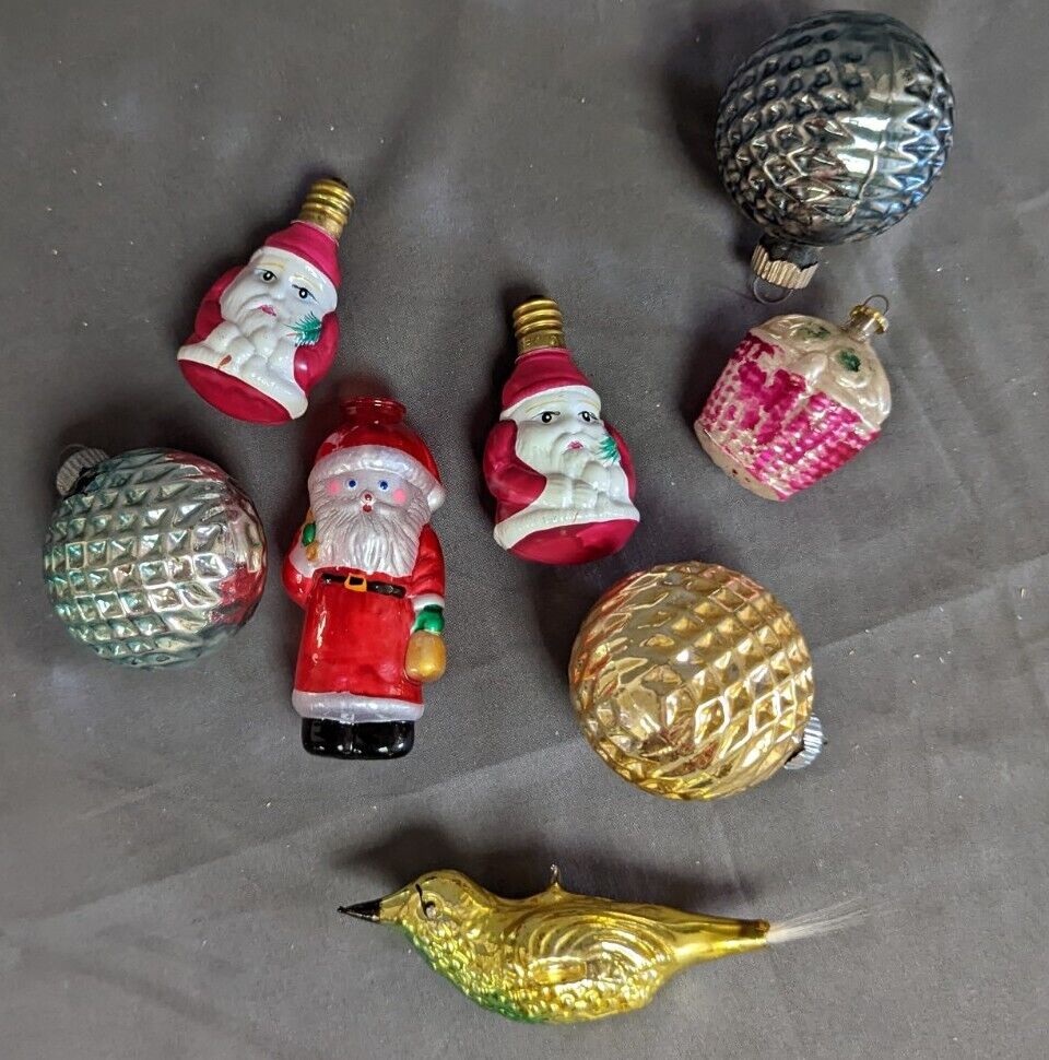 1950s Christmas Mercury Glass 3 Honeycomb 3 Santa Lights 1 Flower Basket 1 Bird