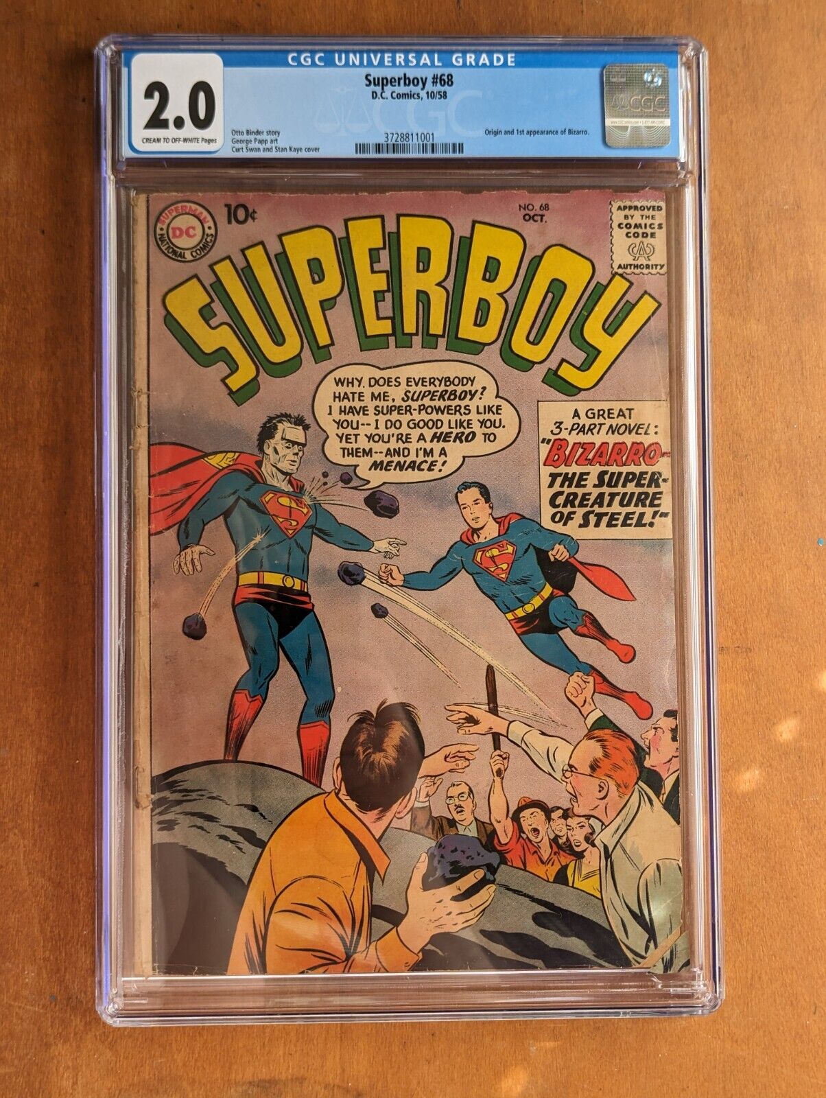 Superboy #68 DC 1958 CGC 2.0 1st Appearance & Origin of Bizarro Key