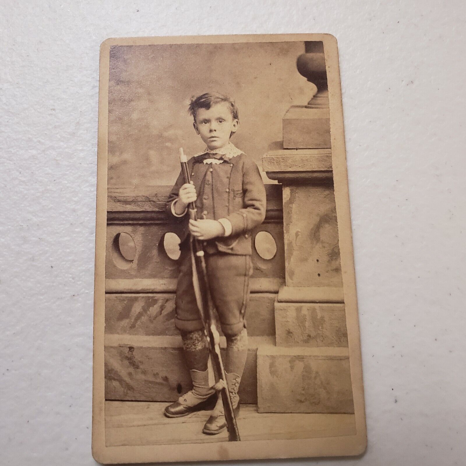 1900's Cabinet Card Photo Boy With Gun Musket Cival War Baltimore Ma 