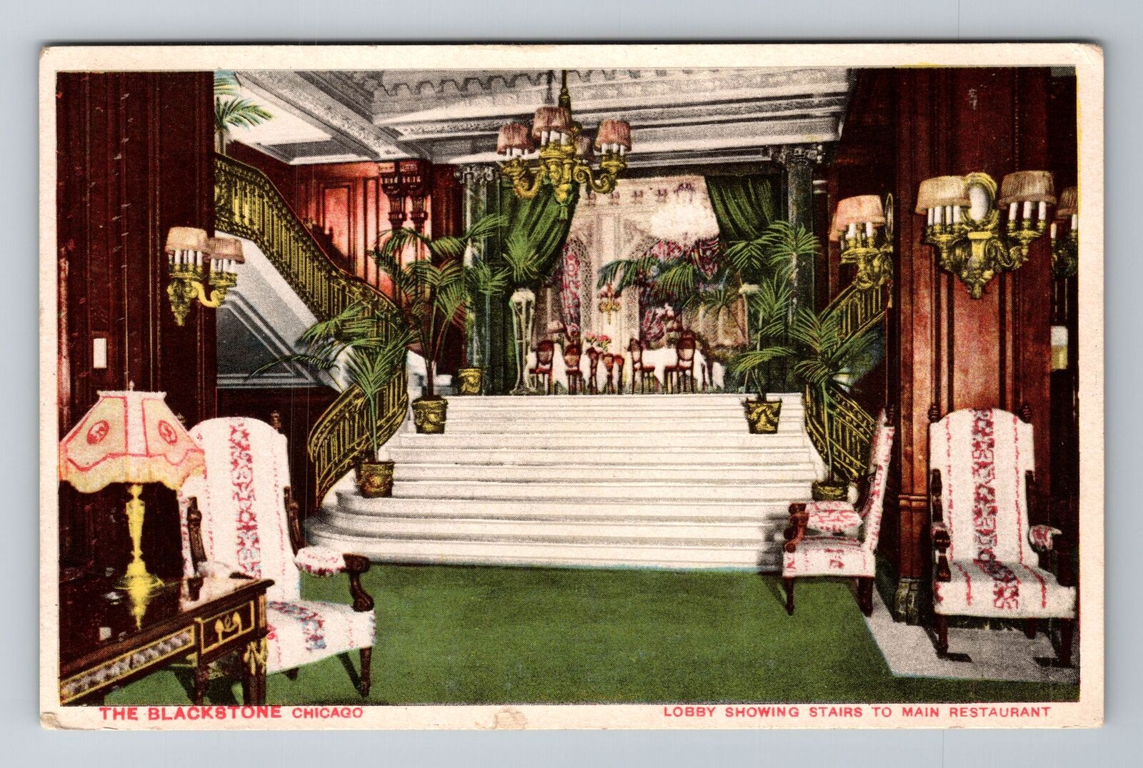 Chicago IL-Illinois, Blackstone Hotel Lobby, Advertising, Vintage Postcard