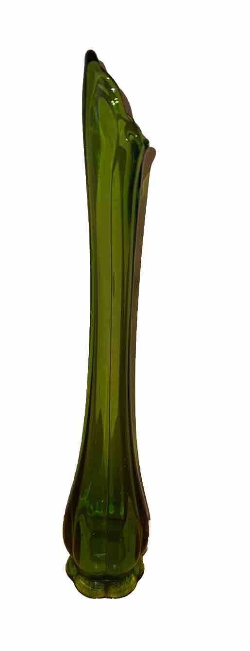 MCM 15 inch tall green swung glass vase