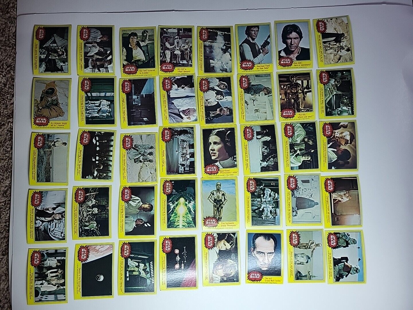 Lot Of 40 Yellow Edge 1977 Star Wars Trading Cards, Used Condition, Partial Set